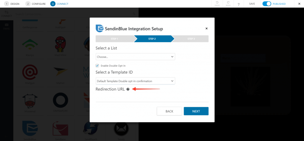 SendinBlue Redirection URL
